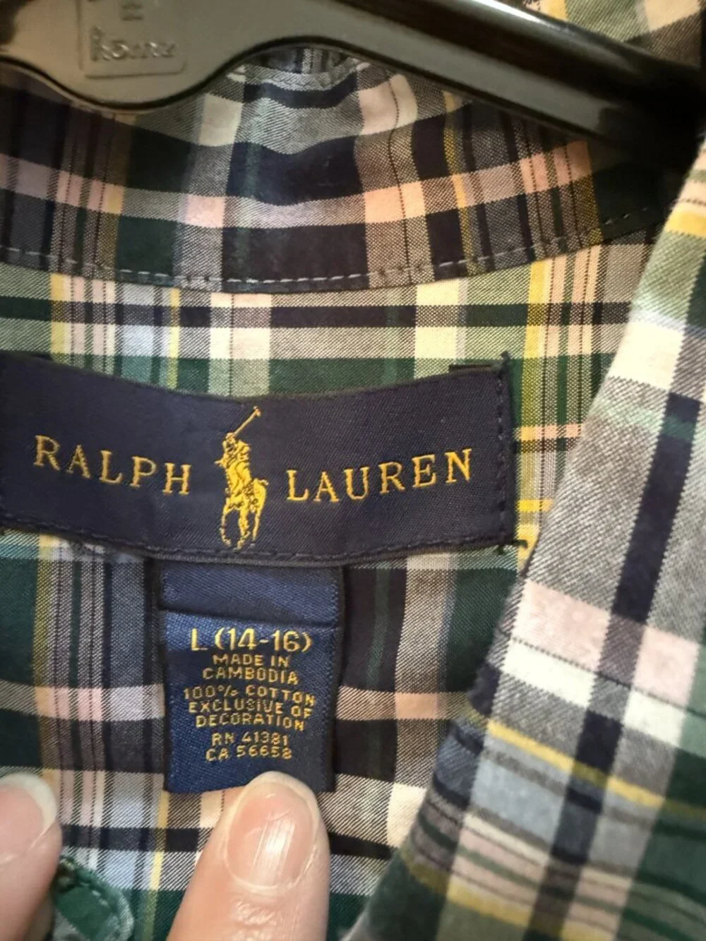 Boys Large 14-16 Ralph Lauren Polo Button Down Long Sleeve Blue Plaid Shirt Logo